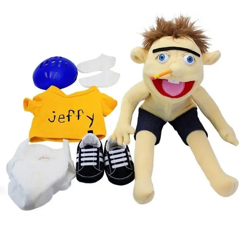 60cm Large Jeffy Boy Hand Puppet Plush Toys Removable Children Soft Doll Talk Show Party Props Puppet Stuffed Doll For Kids Gift