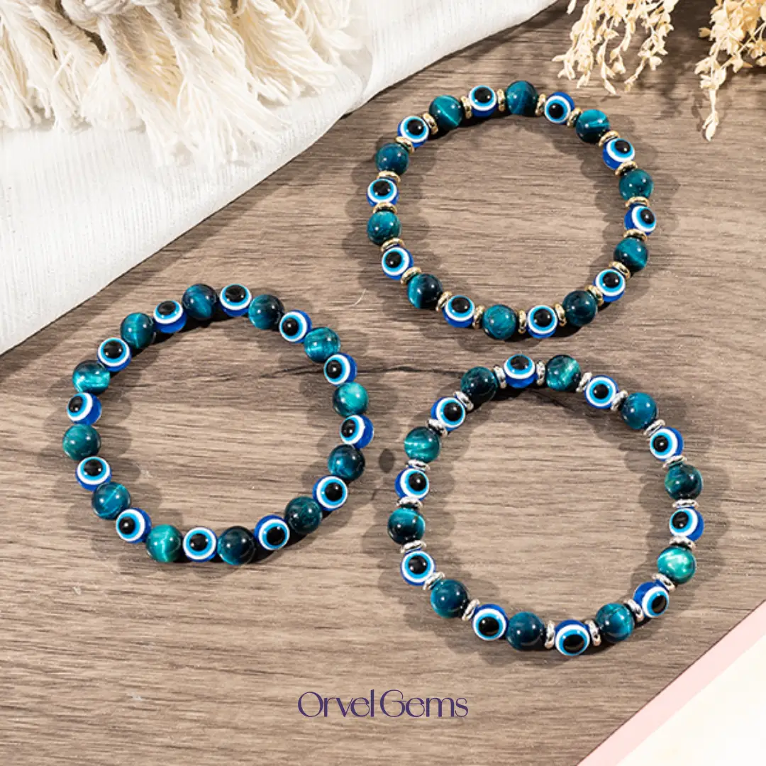 Evil Eye Protection Bracelet – Blue Tiger’s Eye Gemstone Friendship Bracelet for Men & Women | Crystal Beaded Jewelry