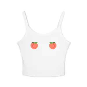 Peach Boob Graphic Tank Top | Spaghetti Strap Crop Top casual comfy cami slim sleeveless top White Womens y2k tight-fitting