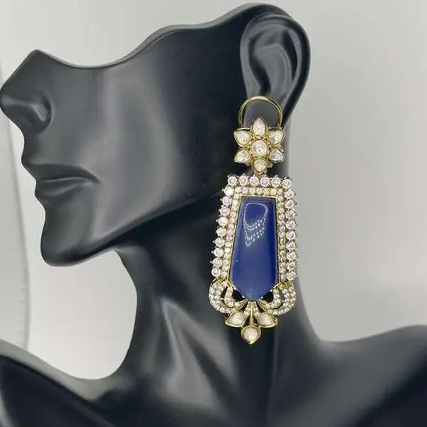 Kundan Fusion Earrings, Women's Costume Fashion Jewelry Accessories