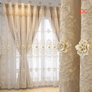 Embroidered Curtain Pattern, Elegant Single Panel Curtains for Living Room & Bedroom Decor, Home Decoration Curtain, Stylish Home Furnishing Accessories