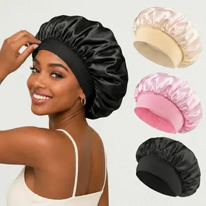 Silk Satin Bonnet for Curly Hair Sleeping - Soft Elastic Band Hair Wrap Night Cap, Anti-Frizz Natural Hair Protection Set