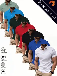 Men's New Polo Short Sleeve T-Shirt Set, Polo Tees, Casual Top, Summer Fashion Print, Breathable Quick-Dry Sports Shirt, Knitted Polyester Fabric, Menswear
