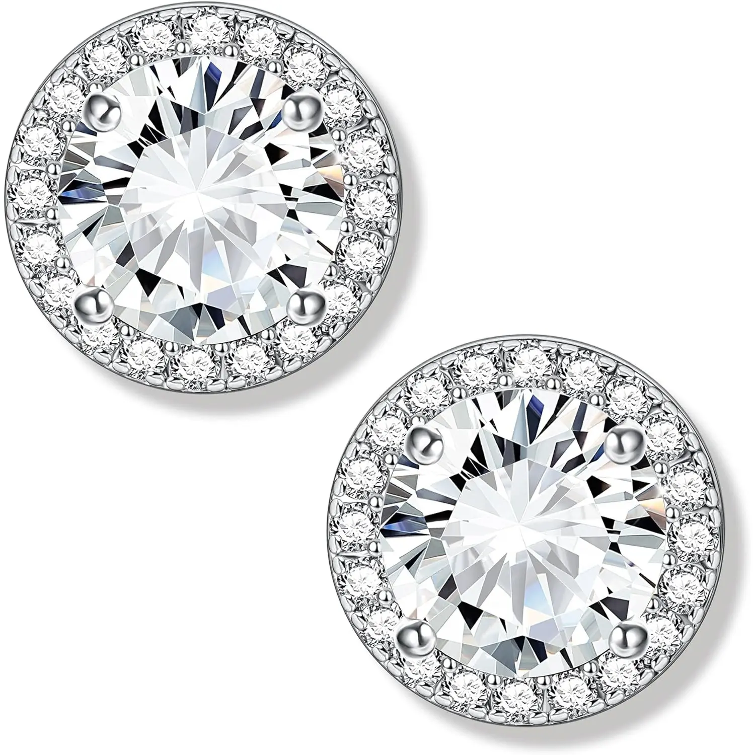 MILACOLATO Cubic Zirconia Stud Earrings Hypoallergenic Sterling Silver Post Birthstone Earrings Sparkling Square/Round/Teardrop/Heart Halo Studs Dance Competition Earrings for Women Valentine's Day Gifts, Stud Earrings Jewelry
