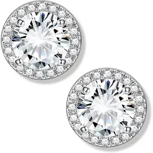 MILACOLATO Cubic Zirconia Stud Earrings Hypoallergenic Sterling Silver Post Birthstone Earrings Sparkling Square/Round/Teardrop/Heart Halo Studs Dance Competition Earrings for Women Valentine's Day Gifts