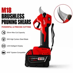 Milwaukee M18 Brushless 1-1/4" Cordless Pruning Shears for Commercial Orchard Cutting Power Tool features Double Action Safety Trigger and Electronic LCD Digital Screen Kit with High-Capacity XC6.0 Battery
