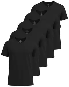 Real Essentials 5 Pack: Men's Breeze Tech V-Neck Dry Fit T-Shirts Moisture Wicking Athletic Workout & Gym Shirts (Big &Tall)