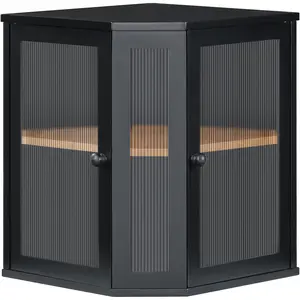 Bamboo Bread Box, Countertop Corner Bread Box, Large Capacity 2-Tier Bread Container, Bread Container with Dual Rippled Acrylic Doors, for, Black BK12MB01