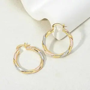 2 Pairs Fashion Twisted Hoop Earrings, 14K Gold Plated Copper Earrings for Women Men, Trendy Round Hoops Jewelry Gift for Birthday Wedding