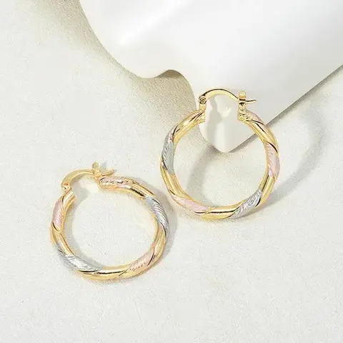 Women's Earrings Hoops - 2 Pair/Set (25mm/0.98in) Elegant Twist Pattern, 14-Gold-Plated Pure Copper Luxurious Shine, Adults' Casual Wear Costume Jewelry, Birthday Wedding Gift