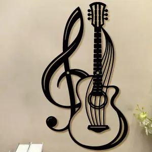 Guitar & Music Note Pattern Wall Art, 1 Count Metal Wall Decor, Wall Hanging Decor for Home Living Room Bedroom Coffee Shop, Home Decor, Hangable