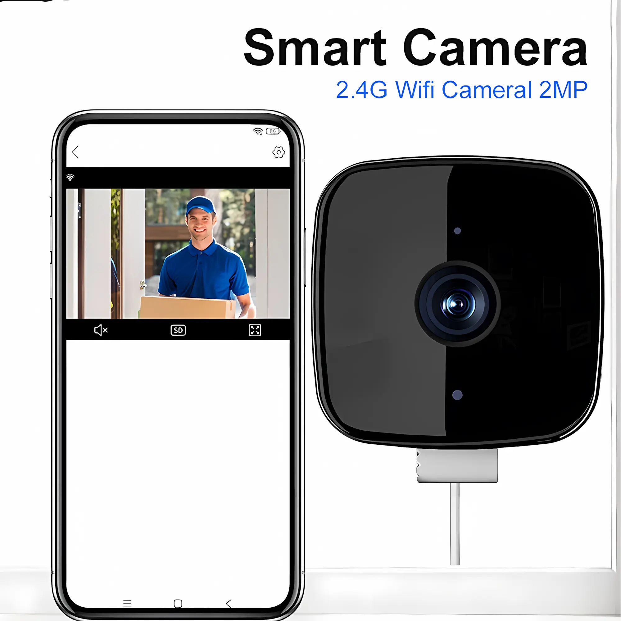 Stick-On Card-Style Indoor Home Wi-Fi Smart Security Camera, 1080p HD Night Vision, Remote Mobile Monitoring, Motion Detection Alerts via Smartphone