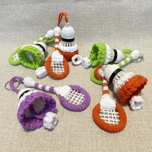 Hand-crocheted, a beautiful, small, interesting and unique gift - a mini badminton racket crocheted with a pendant accessory, portable and wearable, can be hung on a bag, suitable for indoor and outdoor use, is a practical social gift.under $5