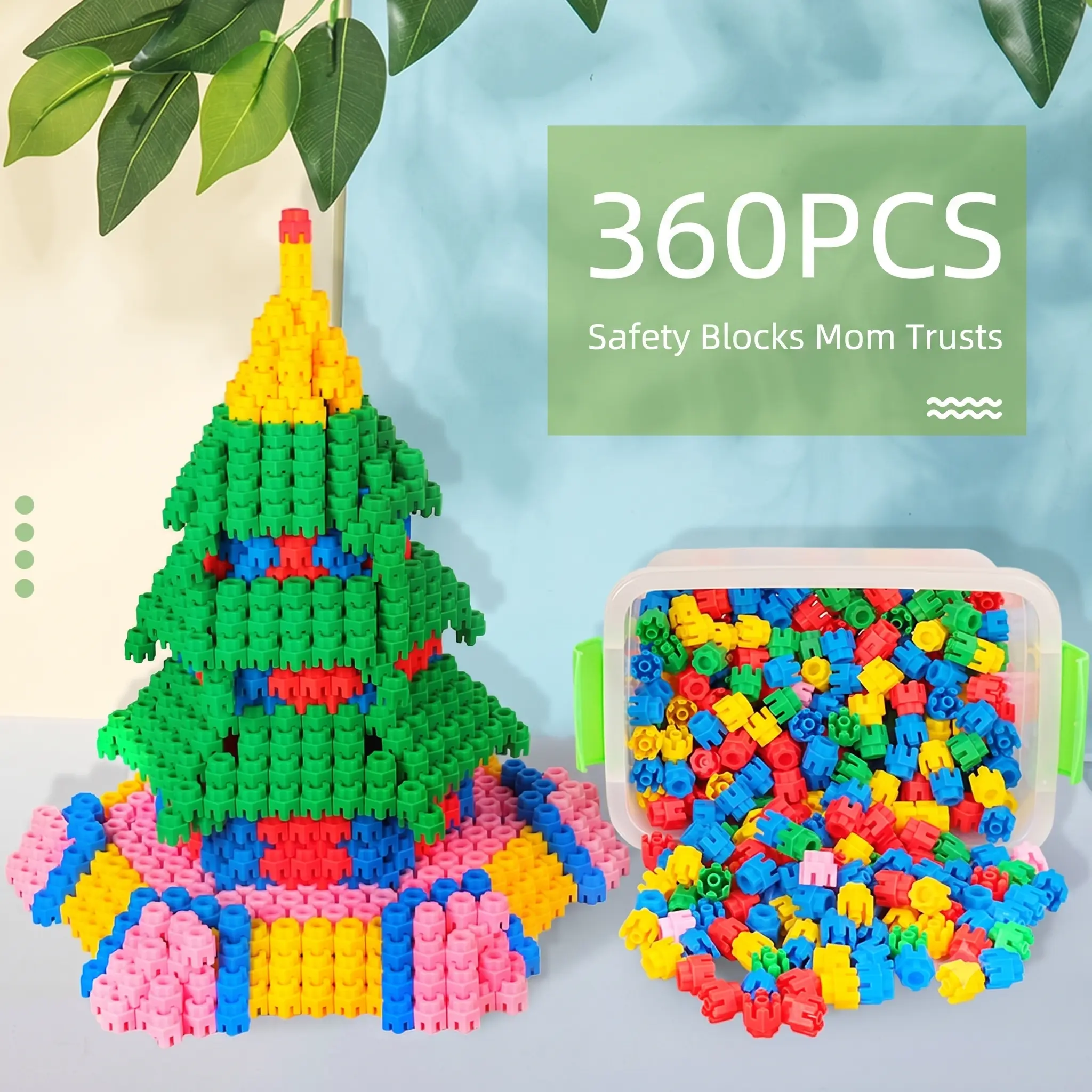 360 Pcs Unisex Kids Interlocking Stacking Blocks Set with Storage Bag - Colorful STEM Play Educational Classic Toys for 3-4 Years Olds, Kindergarten Use - Stress Relief Wind-Up Toys