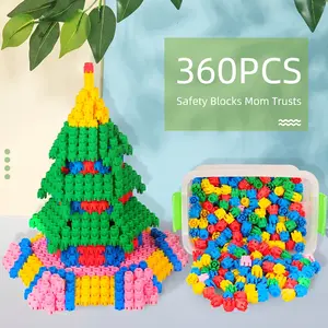360 Pcs Kids Interlocking Building Blocks Set with Storage Bag - Colorful STEM Educational Classic Toys for 3-4 Years Olds, Kindergarten Use - Stress Relief Toys