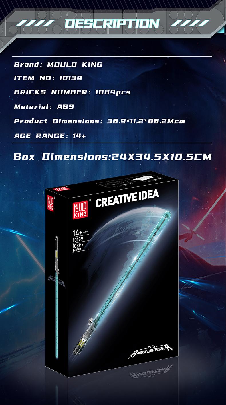 Mould King 10139 Blue Sword Glows Lightsaber Fluorescent Building Block Adult Kid Toy Cosplay Anime 1089 Pcs