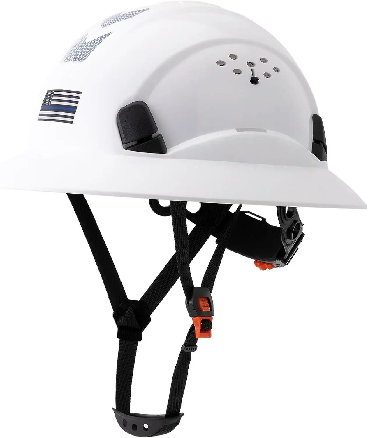 Vented Safety Helmet - Full Brim Hard Hat, Adjustable 6-Point Dial Fit, Cool Airflow Top, Reflective Stickers, Sun/Rain Protection, for Mining, Logging & All-Day Outdoor Use