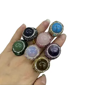 Natural Stone Oval Ring, Openable Adjustable Band — Unique Fashion Jewelry