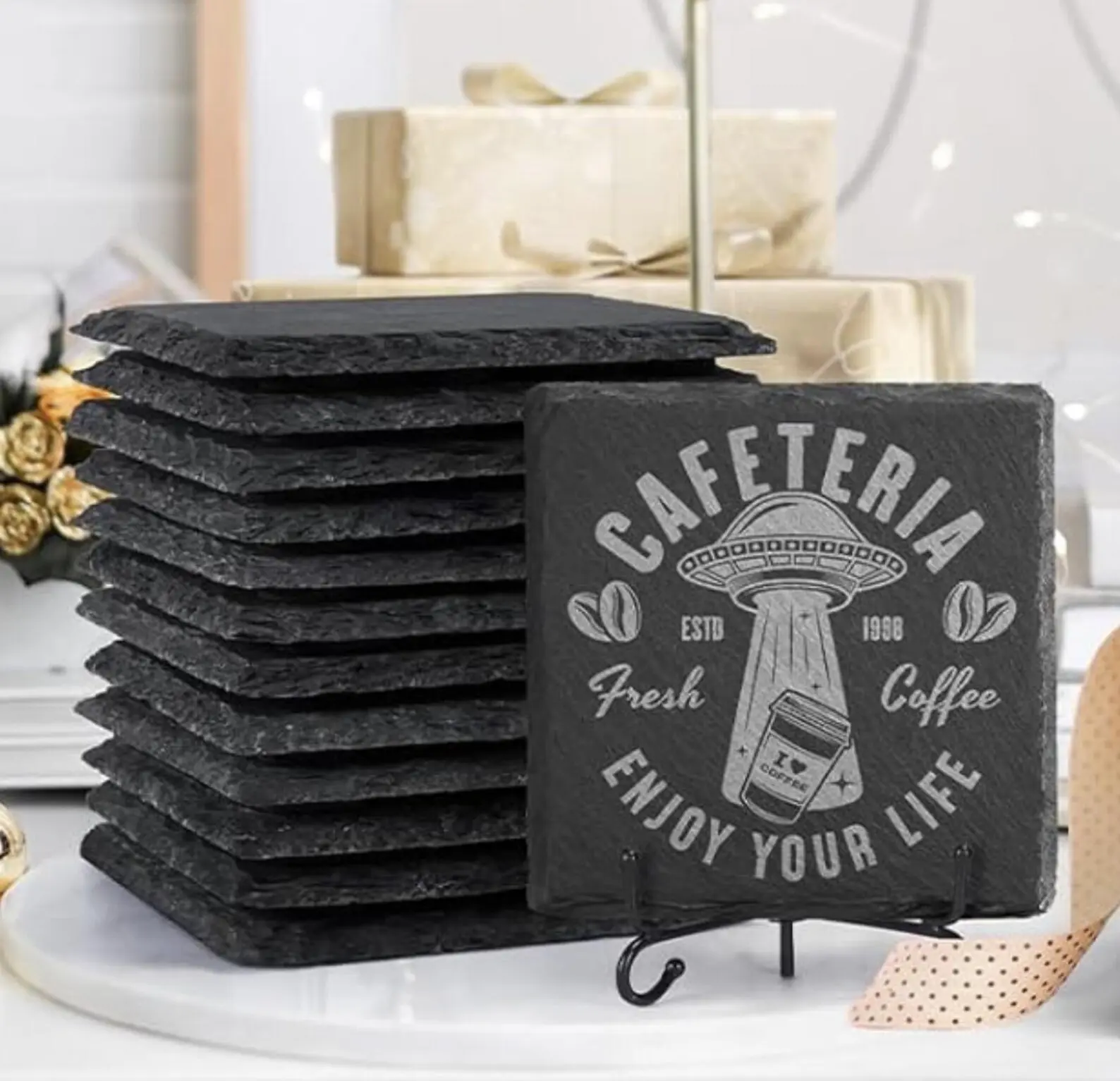 Custom Slate Coaster 4x4 in. with Anti Scratch Foam Feet - Laser Engraved w/ Text and Logos