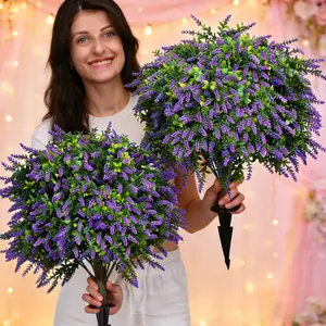 DLDA 2-Pack 24" Faux Boxwood Lavender Topiary UV Resistant Outdoor Porch Decor Mother's Day Gift Easy Setup All Season Home Planter