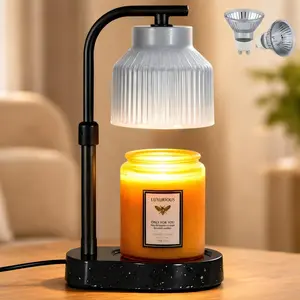 Ceramic Candle Warmer Lamp Electric Marble Textured Base Adjustable Height Wax Melt Warmer for Jar Scented Candles Birthday Gifts for Women Mom Grandma  Offices Decor(Grey White)