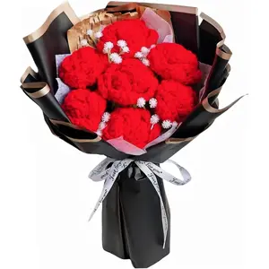 7 count Crochet Red Roses Bouquet, Knitted  Bouquet, Preserved Flower Red, Knitted Rose Flower, Romantic  for Women Her Lover, Birthday (Red-Rose)