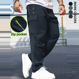 Men's Casual Sports Workwear Trousers, Drawstring Waistband with Printed Zipper Pockets, Comfortable Breathable Side Flap Cover Pocket Straight-Leg Pants, Lightweight for Spring and Autumn, Suitable for Outdoor Running Training