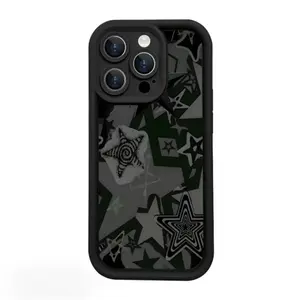 Black Star Pattern Phone Case for iPhone 11-17 Pro Max| Shockproof Drop Protective Cover| Gift for Men & Women Minimalist Aesthetic