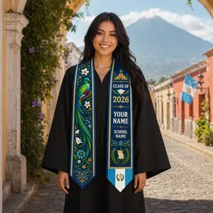 Custom Guatemala Graduation Stole Class of 2026 Personalized Name School Navy Blue Quetzal Bird Floral Graduation Sash