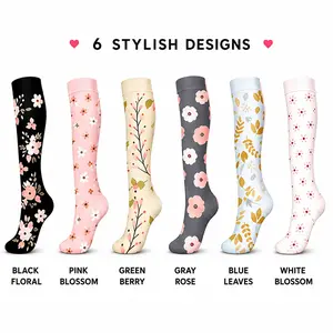 6 Pairs Multi-Pattern Compression Socks – Calf Support, Quick-Dry, Anti-Odor, Breathable Knee High Socks for Travel, Fitness & Recovery