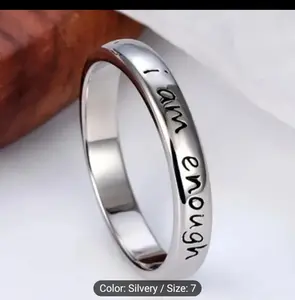 Stainless Steel Inspirational Band Ring "I am Enough" - Simple Elegant Engraved  Set of 1, sizes 6,7,8,10