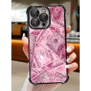 1 shiny pink wallet phone case, with drop-resistant transparent soft corners that are non-slip, shockproof, and protect the camera lens, suitable for iPhone 17/16/15/14/13/12/11/X/XS/XSMAX, perfect as a holiday gift for friends, family, or yourself