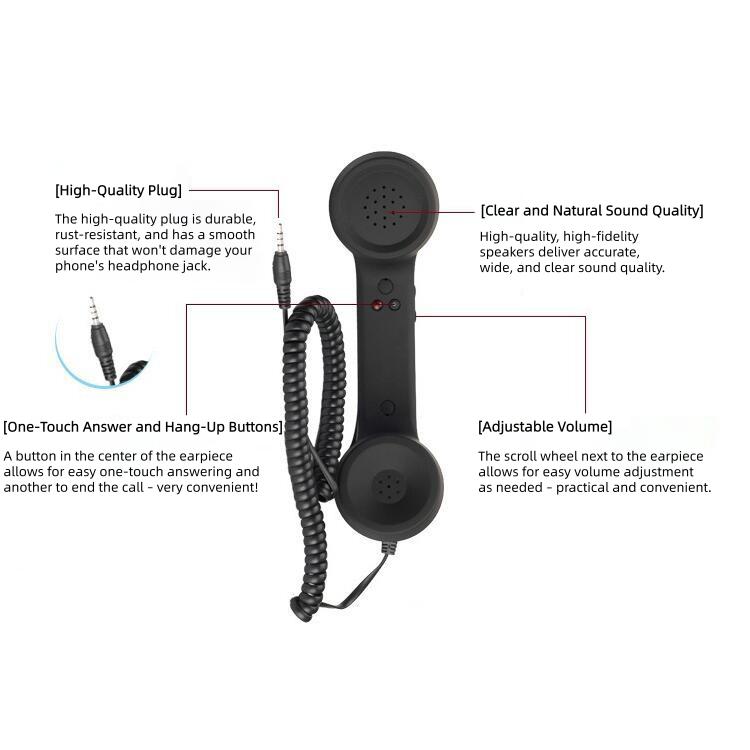 1pc Vintage Wired Handset for Mobiles with 3.5mm and Type-C Jack, Built-in Mic & Volume Control – Classic White Fixed Phone Receiver Design – Tangle-Free Cable, Smartphone Compatible, Retro Aesthetic Accessory | Durable Plastic Construction