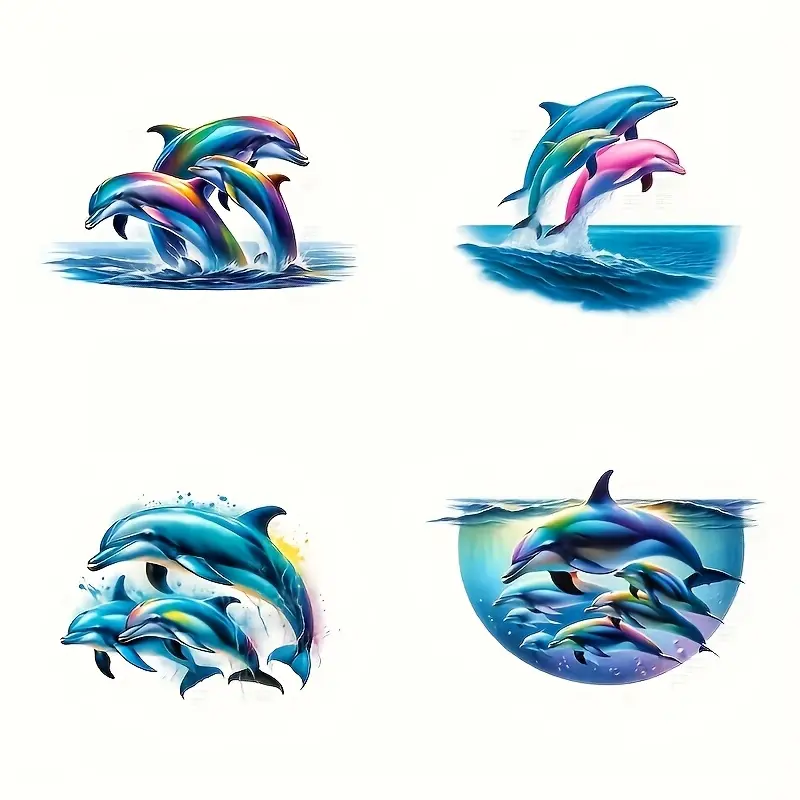 1SET Street Trendy Fresh Dreamy Logo Sticker For Carry Bags, Ocean-Themed Cultural Products, Personalized Decor Personalized rainbow dolphin group decor Daily with fresh dreamy healing trend vibe A must-have personalized decor