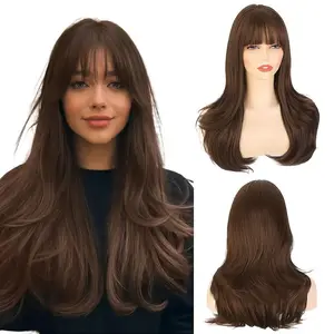 SummerVibes AISI HAIR Layered Wig with Bangs - 20 Inch Layered Wig with Bangs for Women, Natural Looking Soft Wavy Synthetic Wigs Straight Layers Haircut Fringe Daily Party