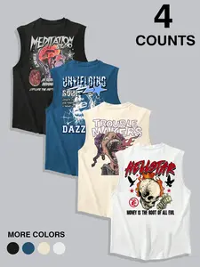 Men's 4 Pack Basic Solid Sleeveless Athletic Tank Tops, Four Colors for Fitness & Daily Wear, Versatile Fashion Set, Street Style H Type