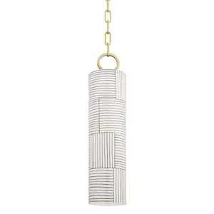 Brookville Pendant Light - Elegant Black and White Ceramic Shade with Aged Brass Finish
