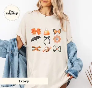Halloween Coquette Shirt, Halloween Tee, Pumpkin Shirt, Candy Corn TShirt, Retro Halloween Tee, Fall Shirt, Black Bow Shirt, Comfort Colors Tshirt, Trendy Halloween Shirt
