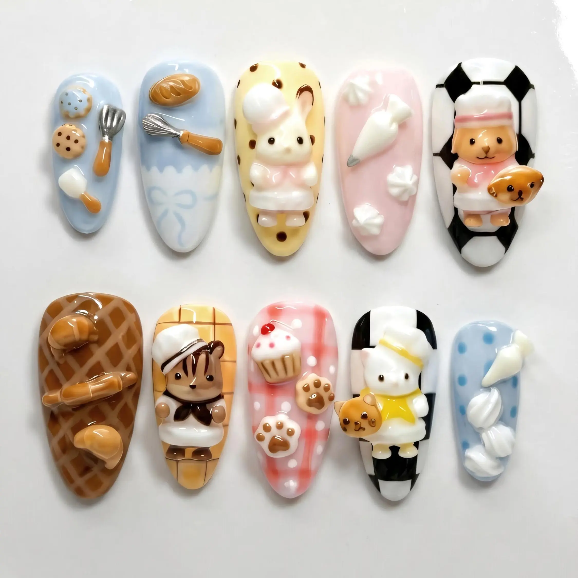 Bakery Animal Press On Nails: Chef Bear, Bunny & Sweet Kitchen Art