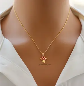 18K Gold Plated Red Mushroom Pendant Necklace for Women – Whimsical Cottagecore Jewelry Gift