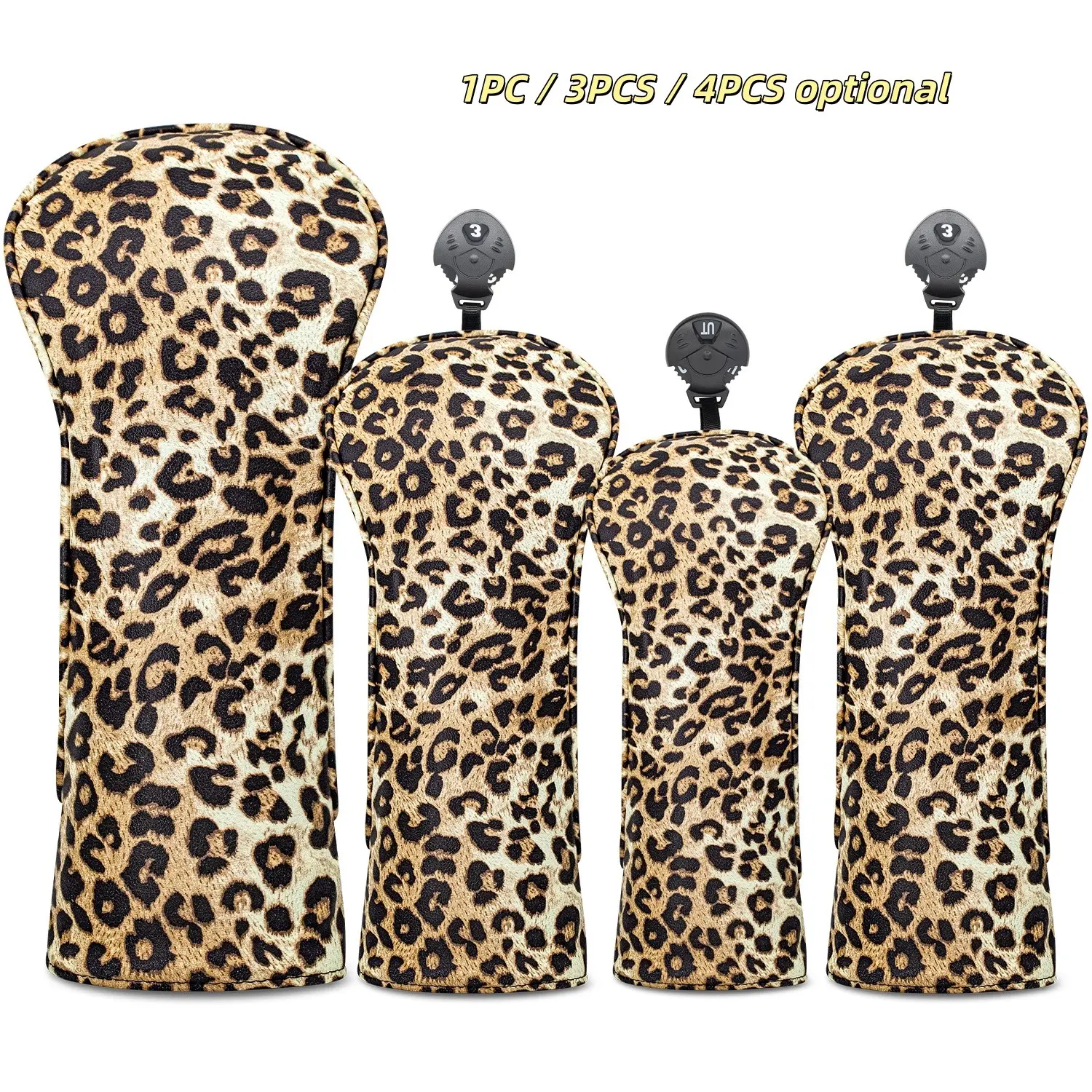 Leopard Print Golf Head Covers, Fits Driver, Fairway Wood, Hybrid Clubs, Universal Design for Men & Women, Durable & Stylish, Golf Accessories