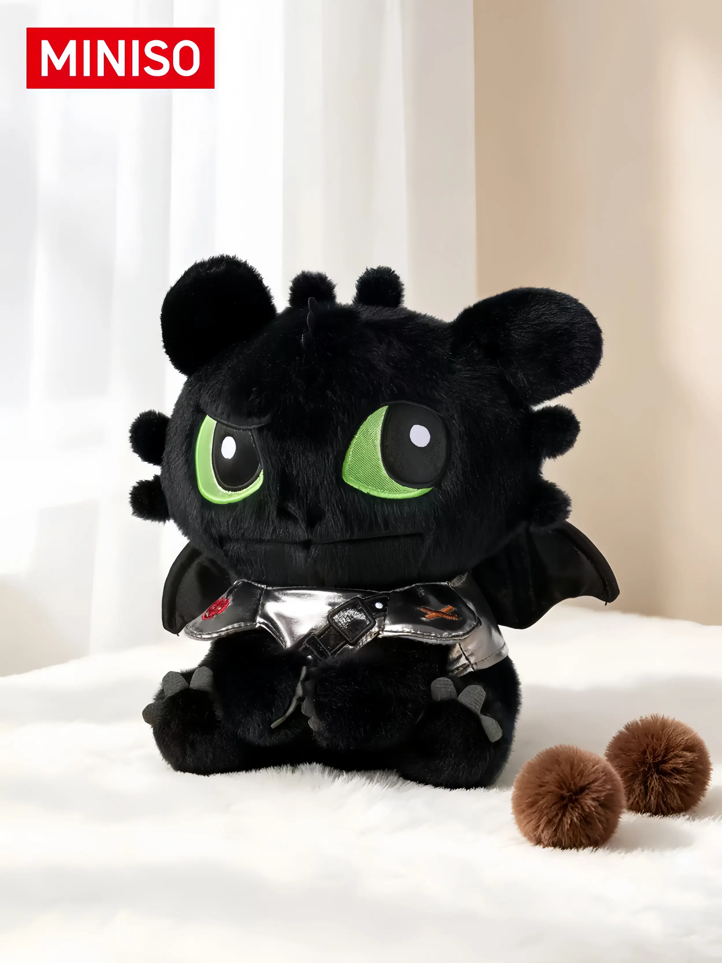 MINISO How to Train Your Dragon Toothless Cotton Plush Toy, 11" Tall 7.08" Wide Sitting Night Fury Plushie, Ultra-Soft Movie Replica with Wings Armor, Fan Gift & Room Decor (1pc)