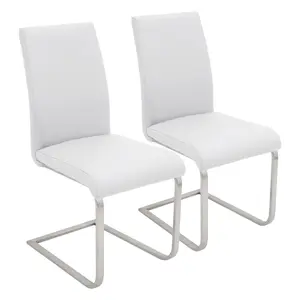 Dreamzon Foster Contemporary Dining Chair in Stainless Steel and White Faux Leather by LumiSource - Set of 2