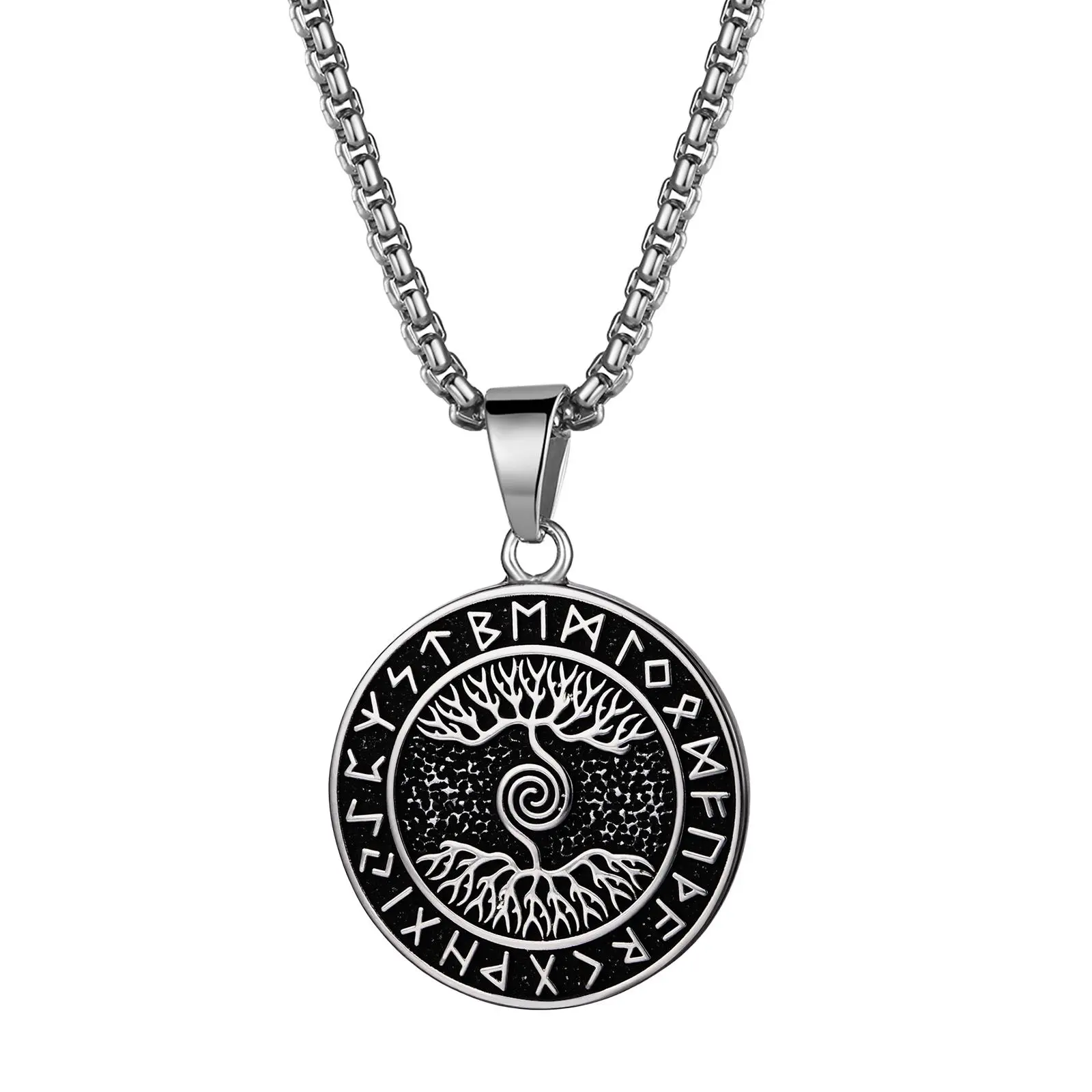 OIDEA Viking Tree of Life Necklace for Men - Stainless Steel Norse Rune Pendant, 21.65" Chain with 2" Extender (22+2in Adjustable), 1.47" Diameter, 1.75 oz Amulet Jewelry, Unique Anniversary/Birthday Gift, 22+2 Inch, Adjustable Amulet