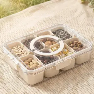 Divided Serving Tray with Lid andHandle - Snackle Box Charcuterie Container forPortable Snack Platters - Clear Organizer forCandy, Fruits, Nuts, Snacks - Perfect for Party,Entertaining