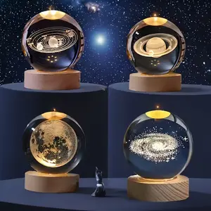 3D Solar System Crystal Ball 60mm Moon Crystal Gift, Laser Engraved Model, Galaxy Crystal Ball, Crystal Sphere, Perfect for Physics Lovers and Space Models