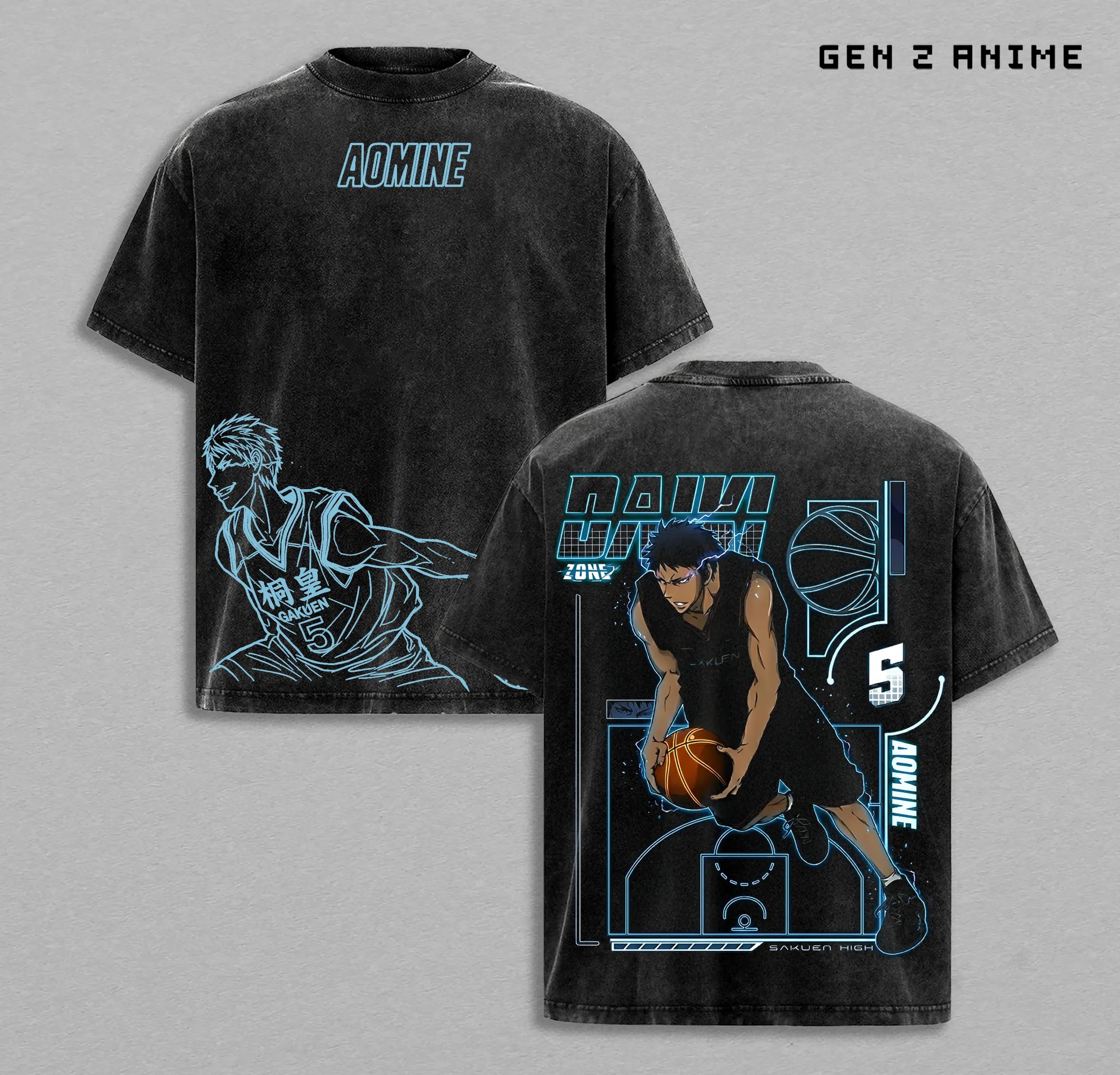 Aomine Daiki Vintage Washed T-Shirt, Kuroko Basketball Anime Oversized Streetwear Tee, Heavy Cotton Manga Graphic Shirt, Sports Anime Fan Gift
