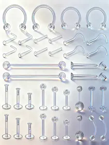 38pcs Clear Piercing Retainers, Bioflex Nose Rings Hoops, Belly Rings, Septum, Eyebrow, Lip, Cartilage, Tragus, Earring Retainer, Business Sports