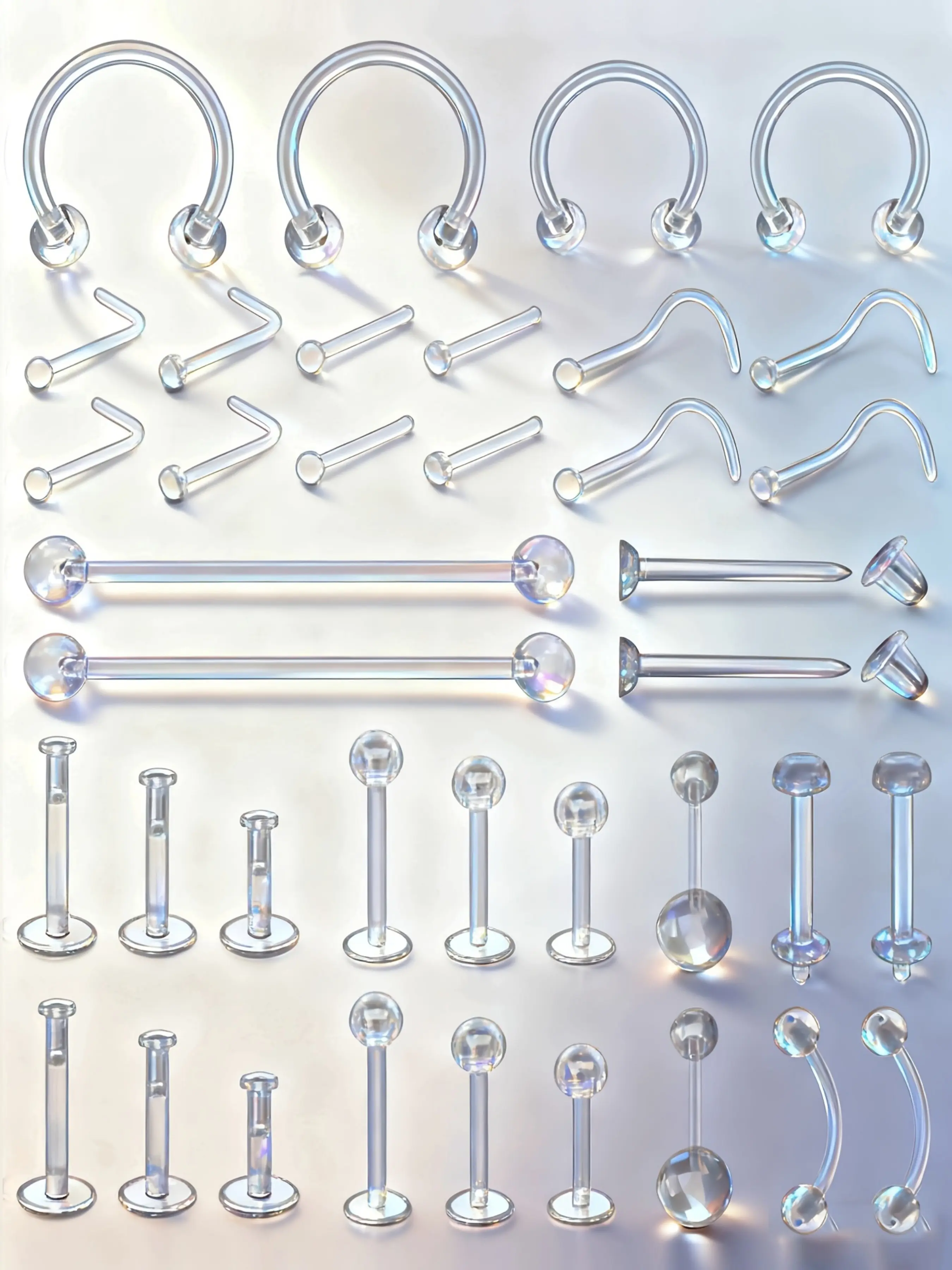 38pcs Clear Piercing Retainers, Bioflex Nose Rings Hoops, Belly Rings, Septum, Eyebrow, Lip, Cartilage, Tragus, Earring Retainer, Business Sports