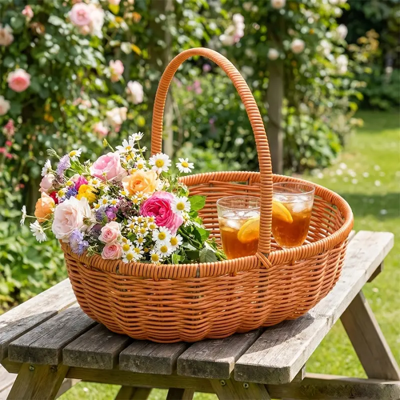 Large Capacity Portable Picnic Basket - Dual-Use Floral Arrangement Basket for Instagram-Style Floral Shops - Thickened Woven Storage Basket - Essential for Outdoor Gatherings and Photography - Home Decor Flower Basket | Egg Storage Basket